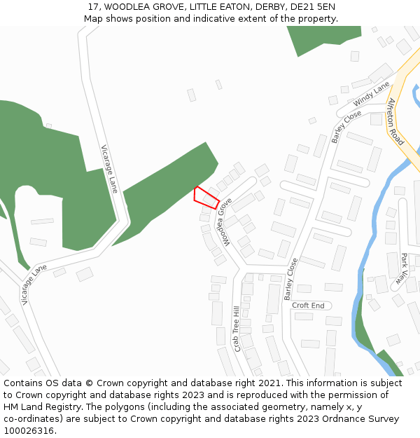 17, WOODLEA GROVE, LITTLE EATON, DERBY, DE21 5EN: Location map and indicative extent of plot