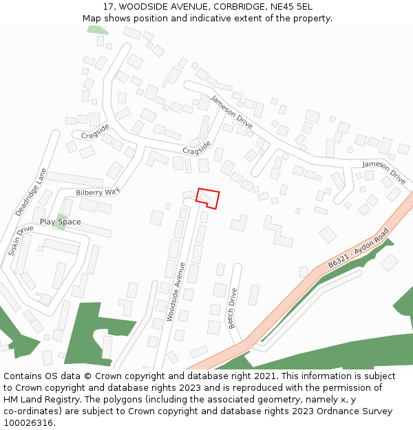 17, WOODSIDE AVENUE, CORBRIDGE, NE45 5EL: Location map and indicative extent of plot