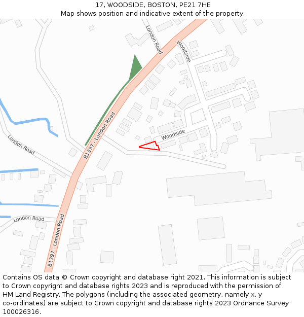 17, WOODSIDE, BOSTON, PE21 7HE: Location map and indicative extent of plot