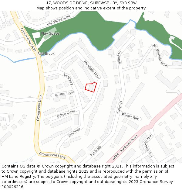 17, WOODSIDE DRIVE, SHREWSBURY, SY3 9BW: Location map and indicative extent of plot