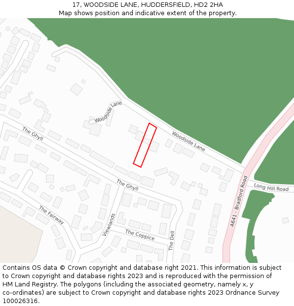 17, WOODSIDE LANE, HUDDERSFIELD, HD2 2HA: Location map and indicative extent of plot