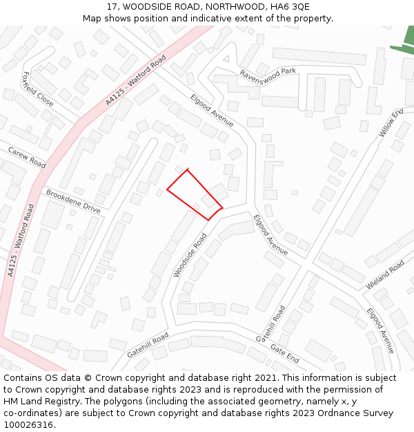 17, WOODSIDE ROAD, NORTHWOOD, HA6 3QE: Location map and indicative extent of plot