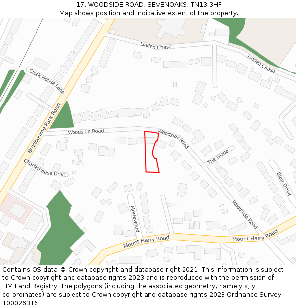 17, WOODSIDE ROAD, SEVENOAKS, TN13 3HF: Location map and indicative extent of plot
