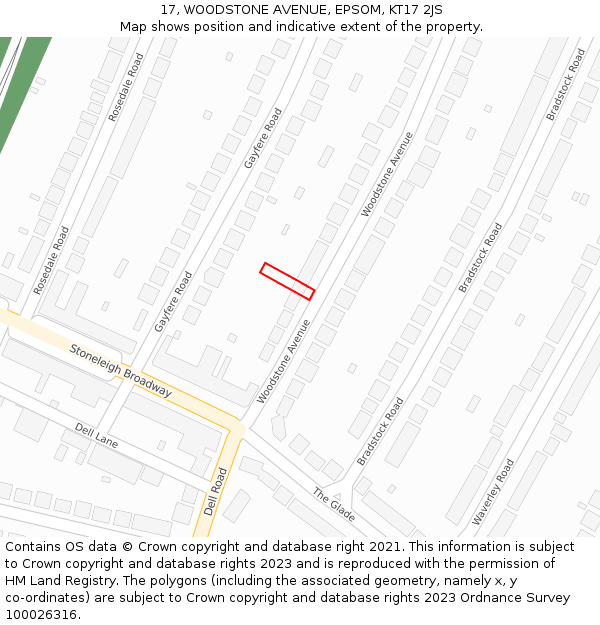 17, WOODSTONE AVENUE, EPSOM, KT17 2JS: Location map and indicative extent of plot