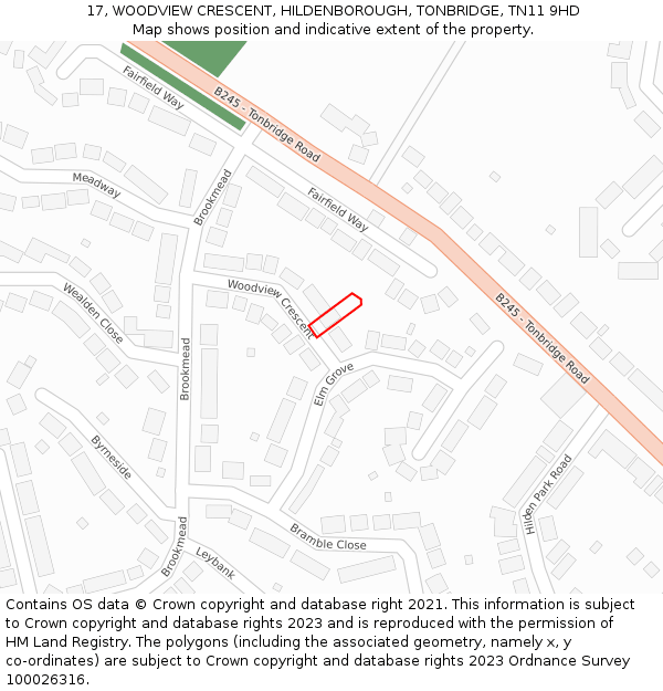 17, WOODVIEW CRESCENT, HILDENBOROUGH, TONBRIDGE, TN11 9HD: Location map and indicative extent of plot