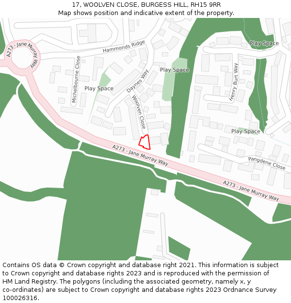 17, WOOLVEN CLOSE, BURGESS HILL, RH15 9RR: Location map and indicative extent of plot