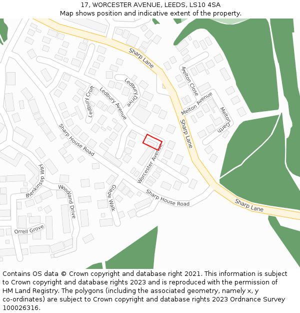 17, WORCESTER AVENUE, LEEDS, LS10 4SA: Location map and indicative extent of plot