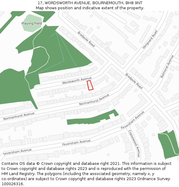 17, WORDSWORTH AVENUE, BOURNEMOUTH, BH8 9NT: Location map and indicative extent of plot