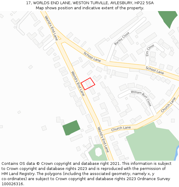 17, WORLDS END LANE, WESTON TURVILLE, AYLESBURY, HP22 5SA: Location map and indicative extent of plot