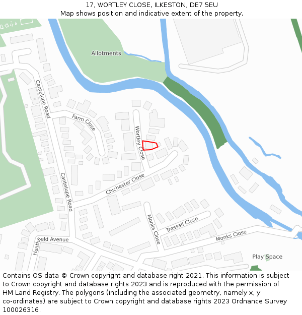 17, WORTLEY CLOSE, ILKESTON, DE7 5EU: Location map and indicative extent of plot