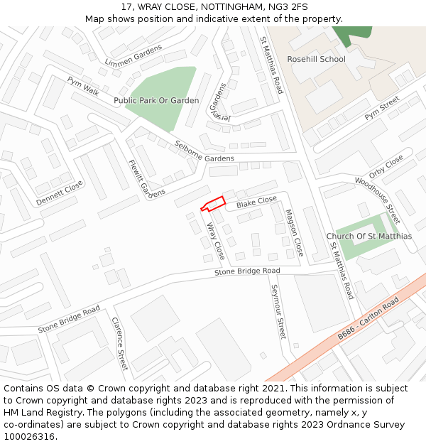 17, WRAY CLOSE, NOTTINGHAM, NG3 2FS: Location map and indicative extent of plot