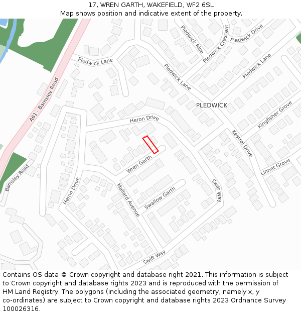 17, WREN GARTH, WAKEFIELD, WF2 6SL: Location map and indicative extent of plot