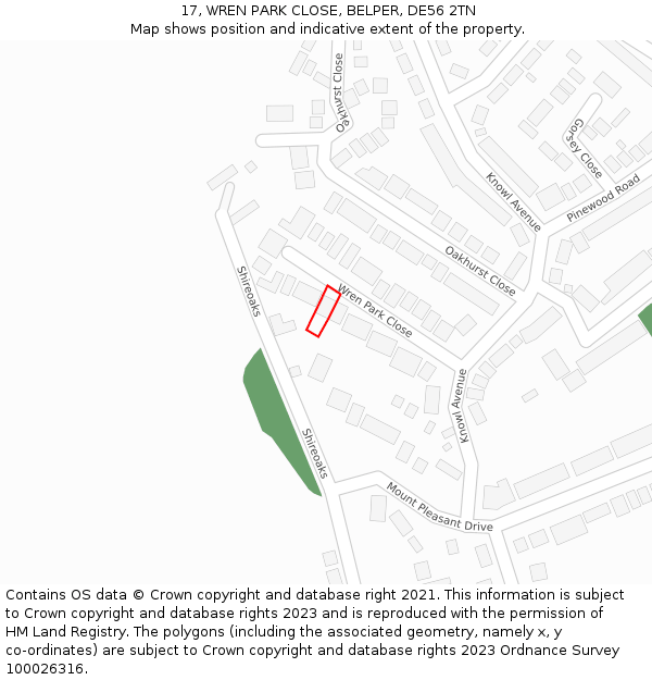 17, WREN PARK CLOSE, BELPER, DE56 2TN: Location map and indicative extent of plot