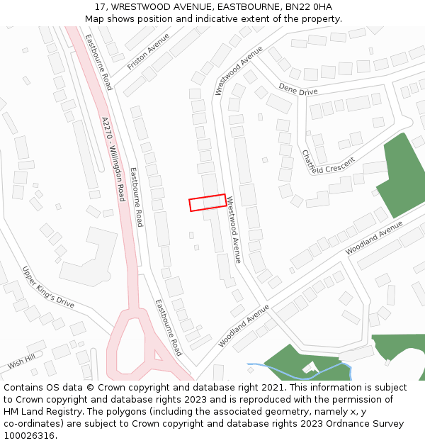 17, WRESTWOOD AVENUE, EASTBOURNE, BN22 0HA: Location map and indicative extent of plot
