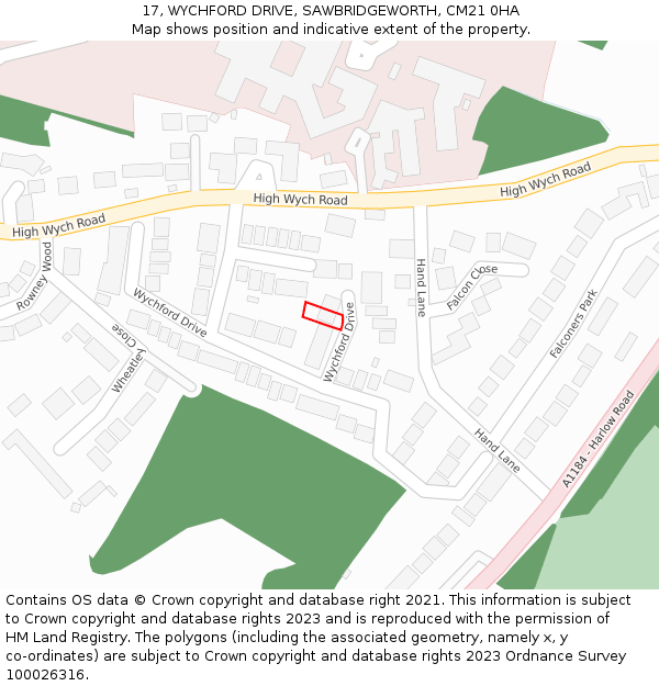 17, WYCHFORD DRIVE, SAWBRIDGEWORTH, CM21 0HA: Location map and indicative extent of plot