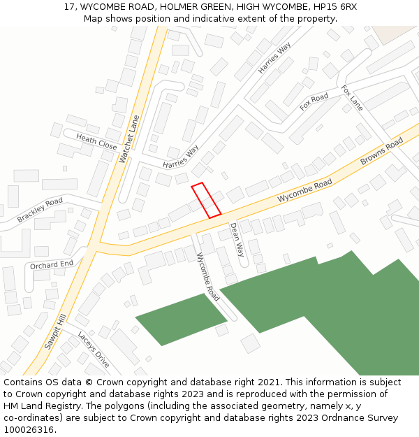 17, WYCOMBE ROAD, HOLMER GREEN, HIGH WYCOMBE, HP15 6RX: Location map and indicative extent of plot