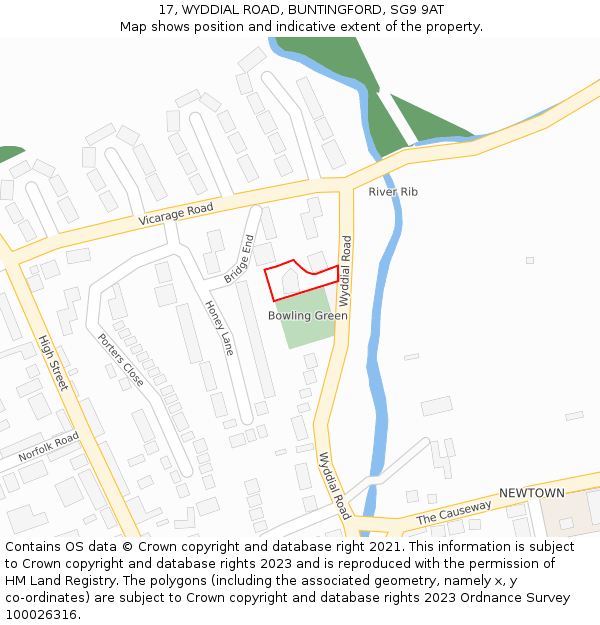 17, WYDDIAL ROAD, BUNTINGFORD, SG9 9AT: Location map and indicative extent of plot