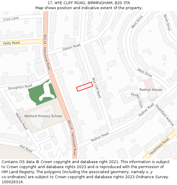 17, WYE CLIFF ROAD, BIRMINGHAM, B20 3TA: Location map and indicative extent of plot