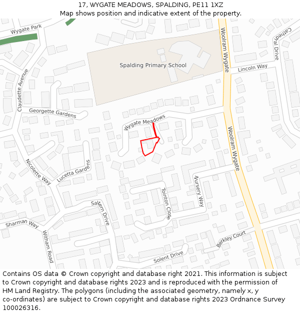 17, WYGATE MEADOWS, SPALDING, PE11 1XZ: Location map and indicative extent of plot