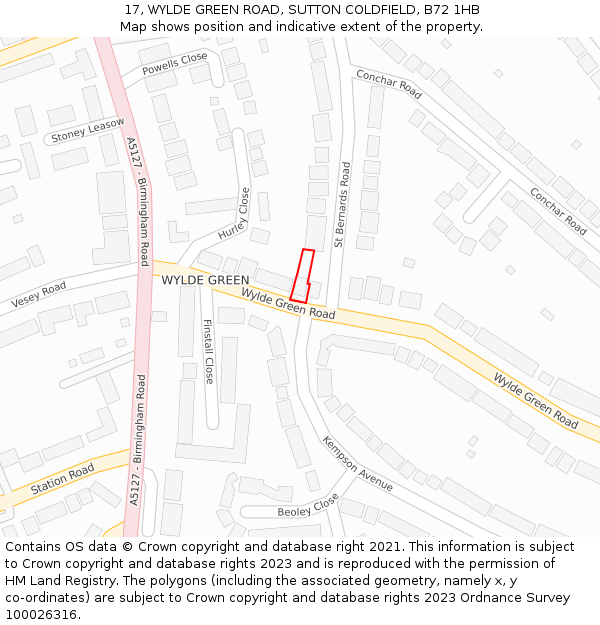 17, WYLDE GREEN ROAD, SUTTON COLDFIELD, B72 1HB: Location map and indicative extent of plot