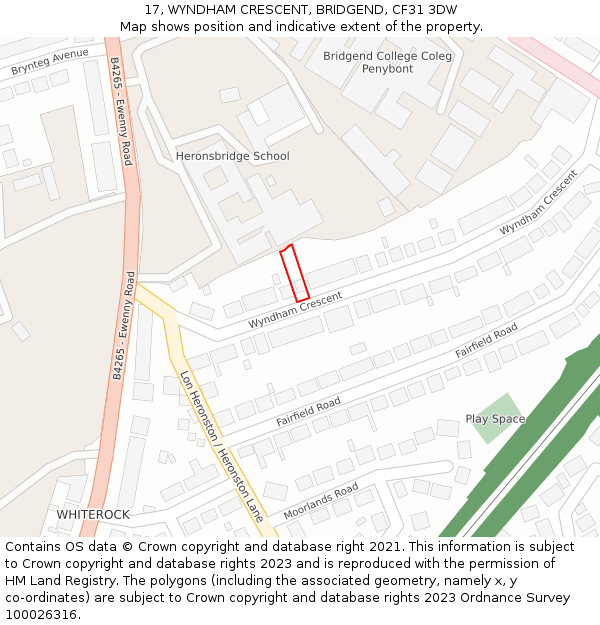 17, WYNDHAM CRESCENT, BRIDGEND, CF31 3DW: Location map and indicative extent of plot