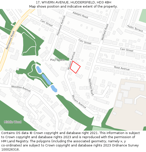 17, WYVERN AVENUE, HUDDERSFIELD, HD3 4BH: Location map and indicative extent of plot