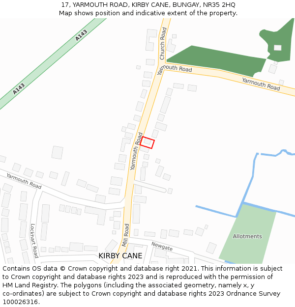 17, YARMOUTH ROAD, KIRBY CANE, BUNGAY, NR35 2HQ: Location map and indicative extent of plot