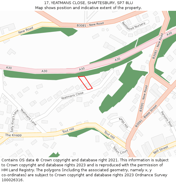 17, YEATMANS CLOSE, SHAFTESBURY, SP7 8LU: Location map and indicative extent of plot