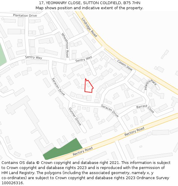 17, YEOMANRY CLOSE, SUTTON COLDFIELD, B75 7HN: Location map and indicative extent of plot