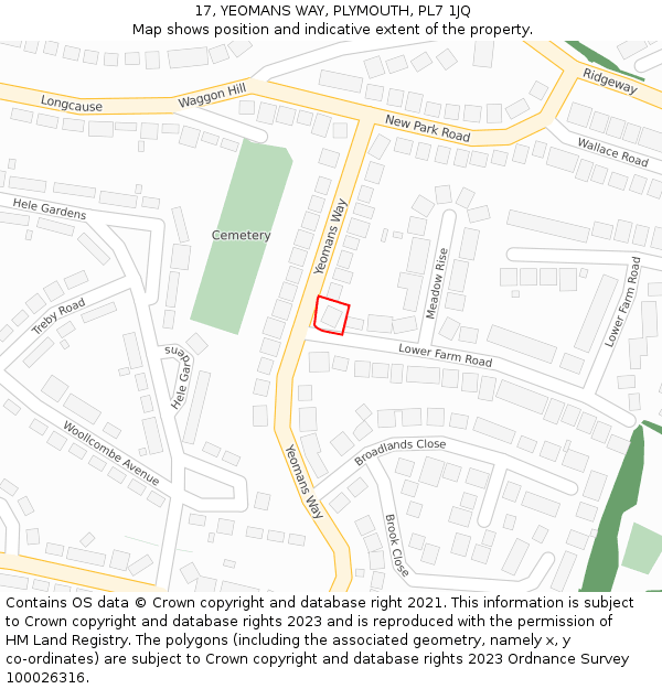 17, YEOMANS WAY, PLYMOUTH, PL7 1JQ: Location map and indicative extent of plot