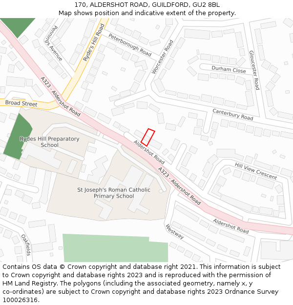 170, ALDERSHOT ROAD, GUILDFORD, GU2 8BL: Location map and indicative extent of plot