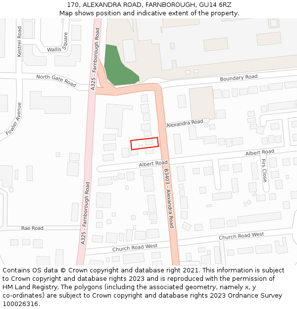 170, ALEXANDRA ROAD, FARNBOROUGH, GU14 6RZ: Location map and indicative extent of plot