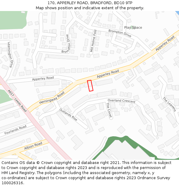 170, APPERLEY ROAD, BRADFORD, BD10 9TP: Location map and indicative extent of plot