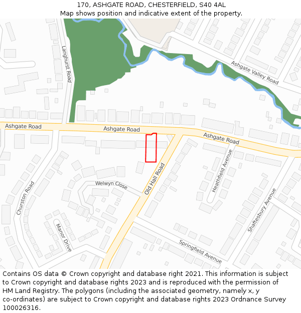 170, ASHGATE ROAD, CHESTERFIELD, S40 4AL: Location map and indicative extent of plot