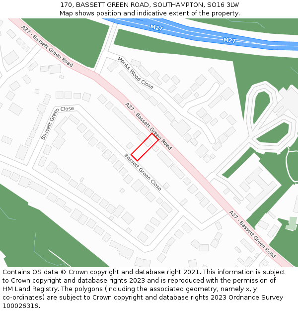 170, BASSETT GREEN ROAD, SOUTHAMPTON, SO16 3LW: Location map and indicative extent of plot