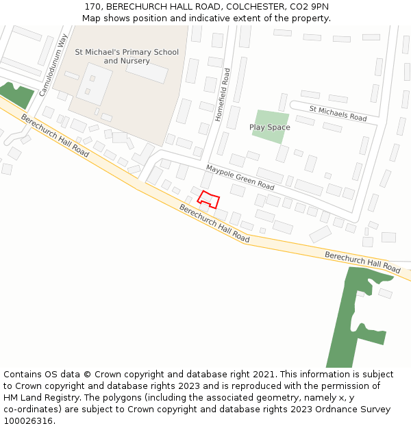 170, BERECHURCH HALL ROAD, COLCHESTER, CO2 9PN: Location map and indicative extent of plot