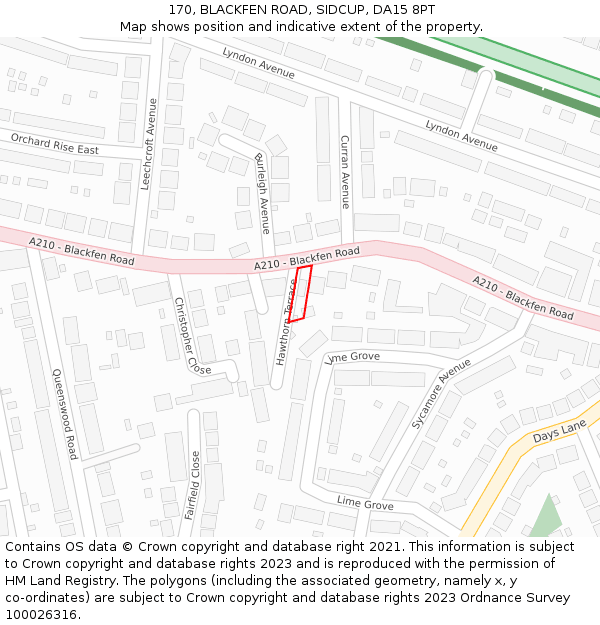 170, BLACKFEN ROAD, SIDCUP, DA15 8PT: Location map and indicative extent of plot