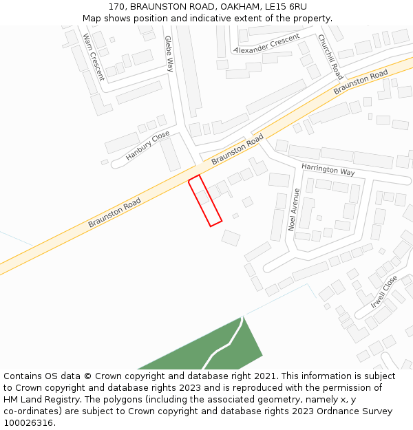 170, BRAUNSTON ROAD, OAKHAM, LE15 6RU: Location map and indicative extent of plot