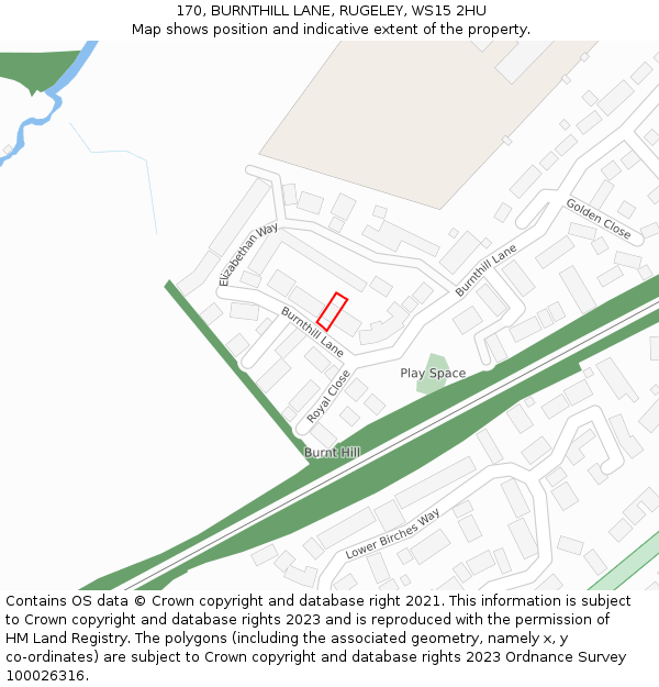 170, BURNTHILL LANE, RUGELEY, WS15 2HU: Location map and indicative extent of plot