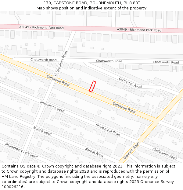 170, CAPSTONE ROAD, BOURNEMOUTH, BH8 8RT: Location map and indicative extent of plot