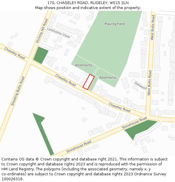 170, CHASELEY ROAD, RUGELEY, WS15 2LN: Location map and indicative extent of plot