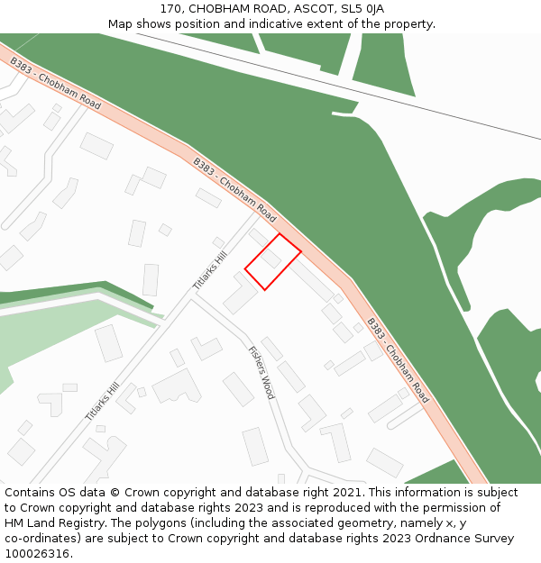 170, CHOBHAM ROAD, ASCOT, SL5 0JA: Location map and indicative extent of plot
