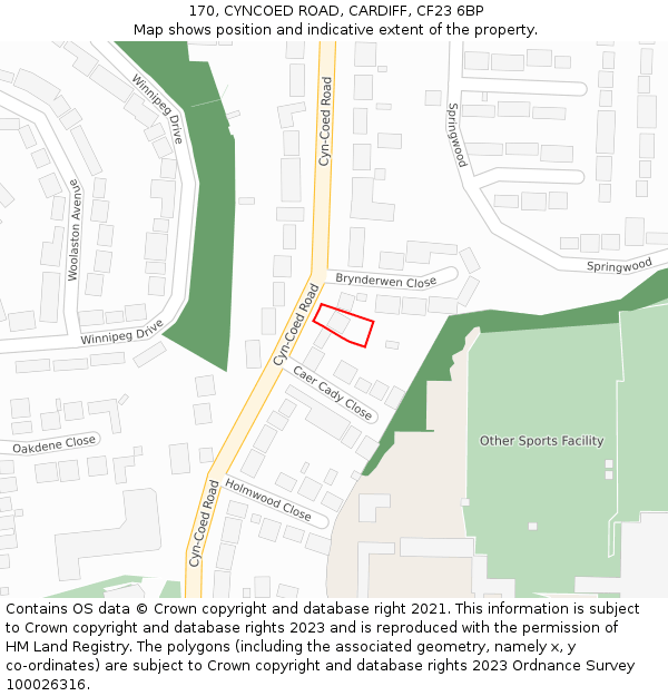 170, CYNCOED ROAD, CARDIFF, CF23 6BP: Location map and indicative extent of plot