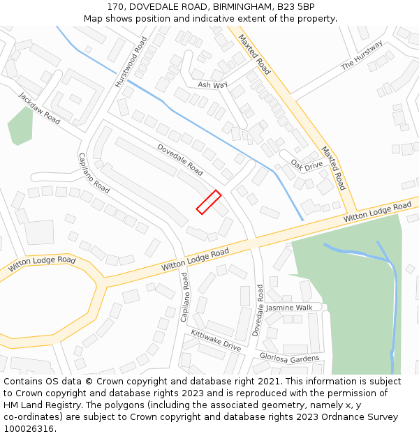 170, DOVEDALE ROAD, BIRMINGHAM, B23 5BP: Location map and indicative extent of plot