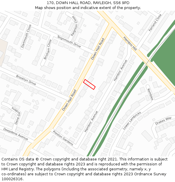 170, DOWN HALL ROAD, RAYLEIGH, SS6 9PD: Location map and indicative extent of plot