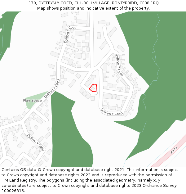 170, DYFFRYN Y COED, CHURCH VILLAGE, PONTYPRIDD, CF38 1PQ: Location map and indicative extent of plot