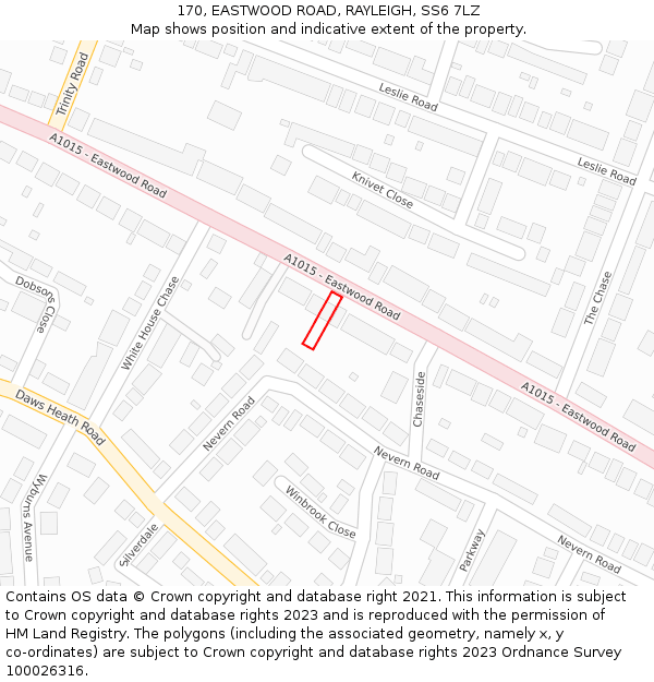 170, EASTWOOD ROAD, RAYLEIGH, SS6 7LZ: Location map and indicative extent of plot