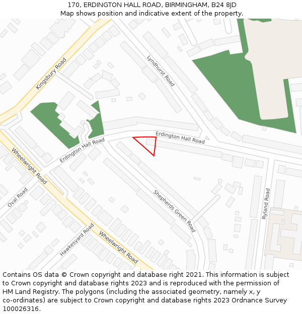 170, ERDINGTON HALL ROAD, BIRMINGHAM, B24 8JD: Location map and indicative extent of plot