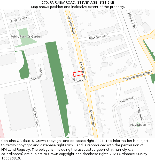 170, FAIRVIEW ROAD, STEVENAGE, SG1 2NE: Location map and indicative extent of plot