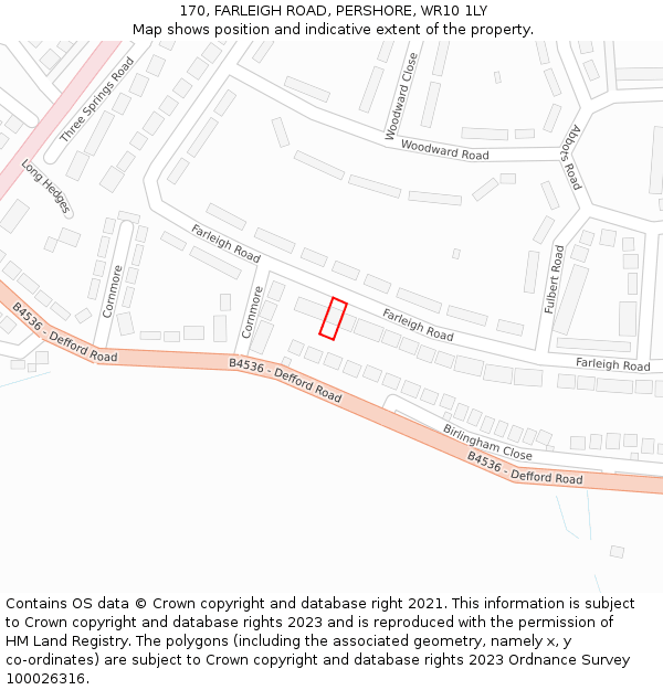 170, FARLEIGH ROAD, PERSHORE, WR10 1LY: Location map and indicative extent of plot